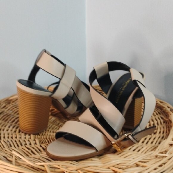 Christian Siriano Taupe Crisscrossed Strappy Block Heel Sandals Women's Size 9 - Picture 6 of 13